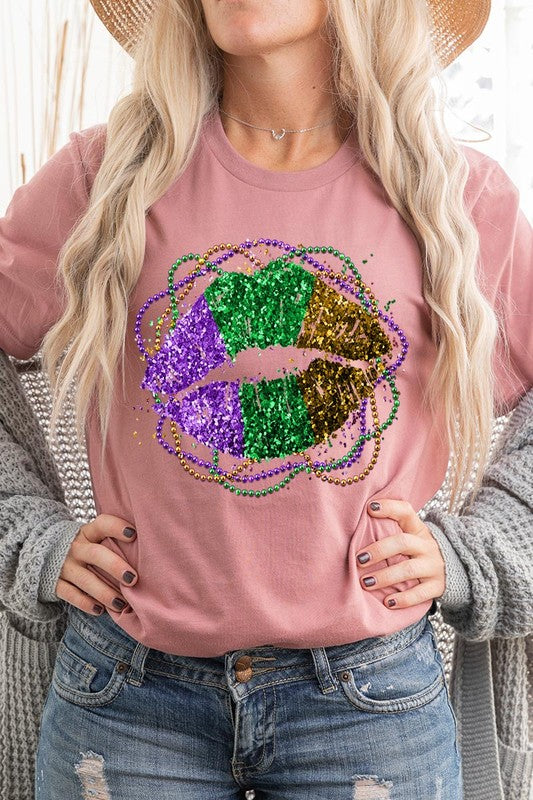 FAUX GLITTER LIP UNISEX SHORT SLEEVE