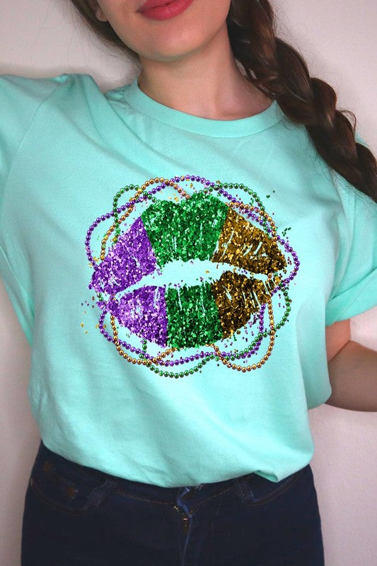 FAUX GLITTER LIP UNISEX SHORT SLEEVE