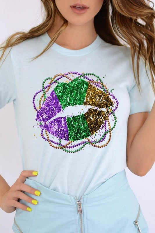 FAUX GLITTER LIP UNISEX SHORT SLEEVE
