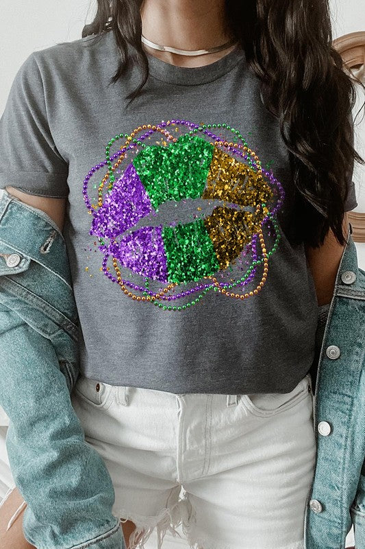 FAUX GLITTER LIP UNISEX SHORT SLEEVE