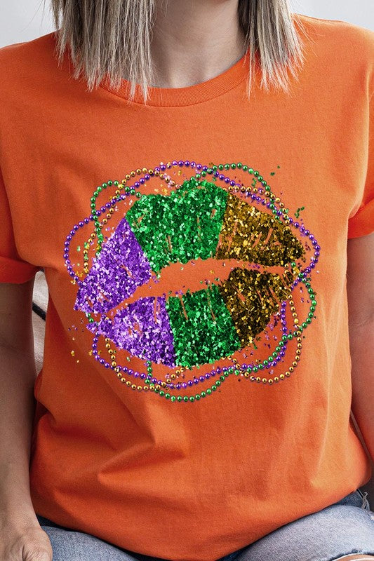 FAUX GLITTER LIP UNISEX SHORT SLEEVE