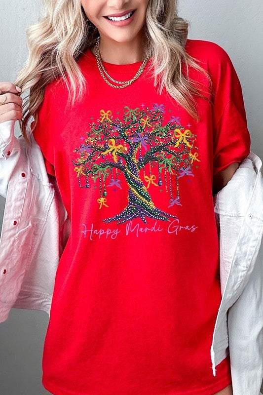 Happy Mardi Gras Tree Graphic Plus Heavy Cotton T