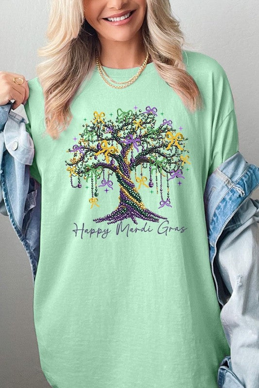 Happy Mardi Gras Tree Graphic Plus Heavy Cotton T