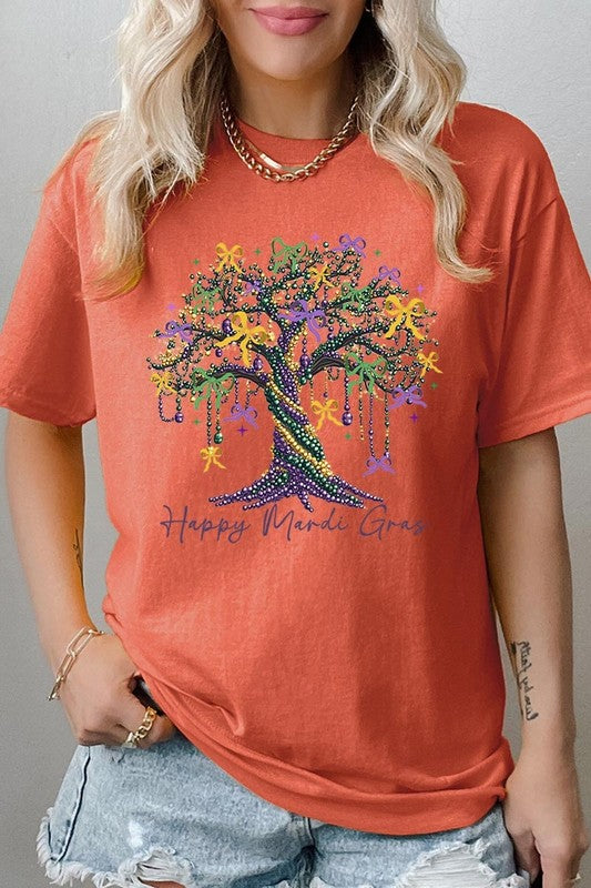 Happy Mardi Gras Tree Graphic Plus Heavy Cotton T