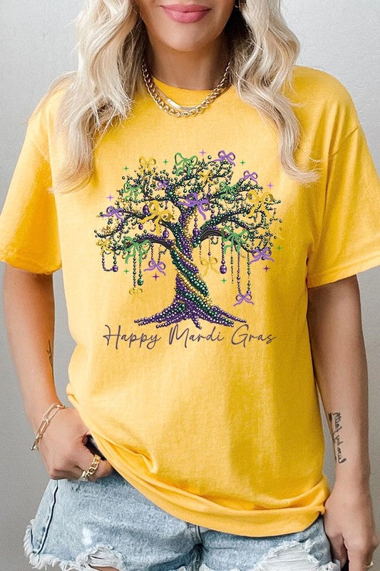 Happy Mardi Gras Tree Graphic Plus Heavy Cotton T