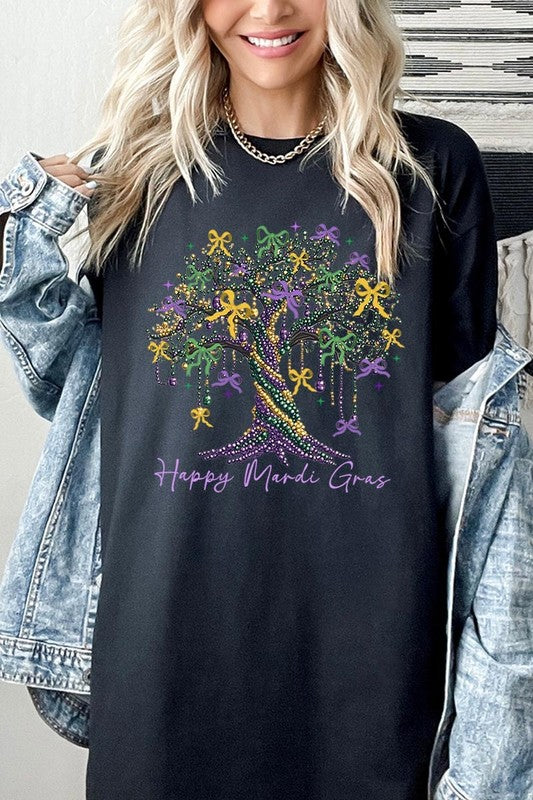 Happy Mardi Gras Tree Graphic Plus Heavy Cotton T