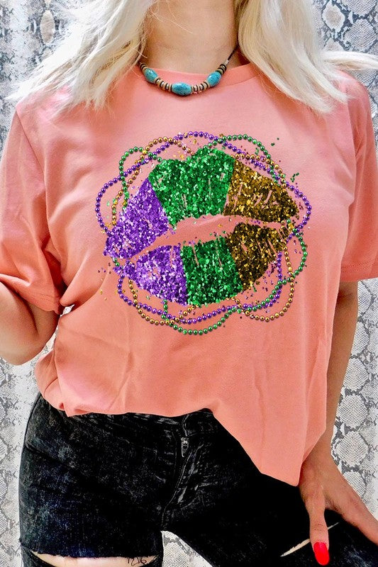 FAUX GLITTER LIP UNISEX SHORT SLEEVE
