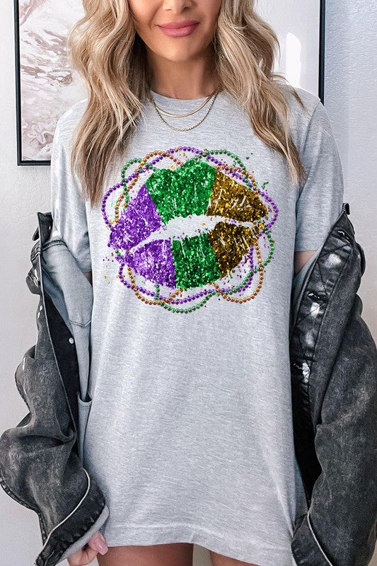 FAUX GLITTER LIP UNISEX SHORT SLEEVE