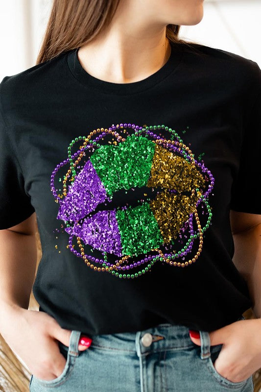 FAUX GLITTER LIP UNISEX SHORT SLEEVE