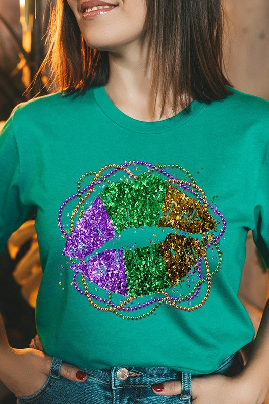 FAUX GLITTER LIP UNISEX SHORT SLEEVE