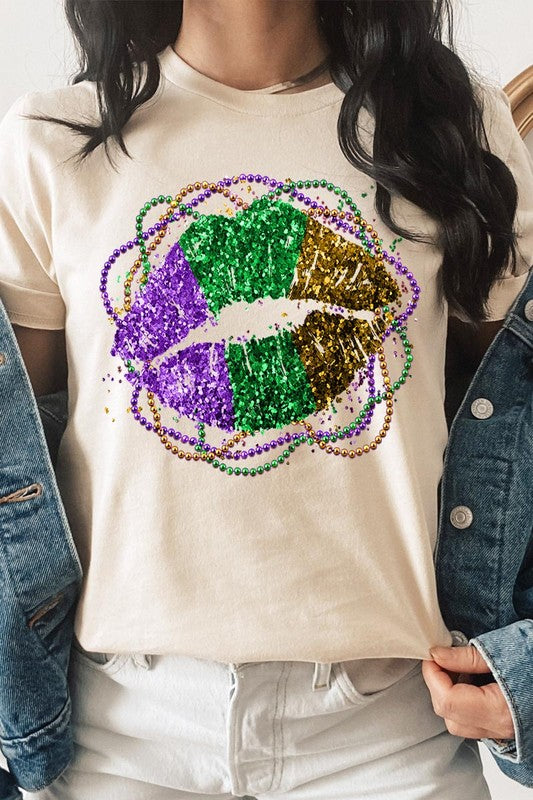 FAUX GLITTER LIP UNISEX SHORT SLEEVE