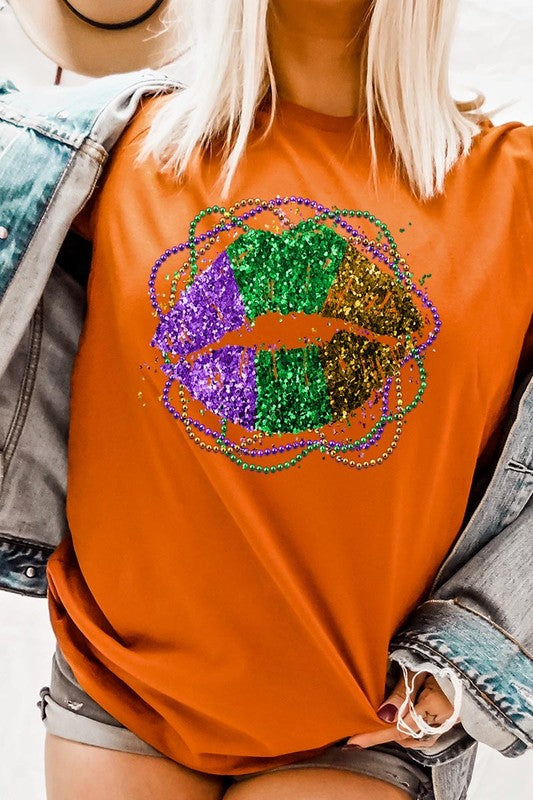 FAUX GLITTER LIP UNISEX SHORT SLEEVE