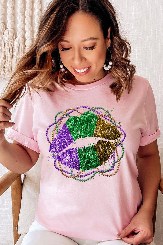 FAUX GLITTER LIP UNISEX SHORT SLEEVE