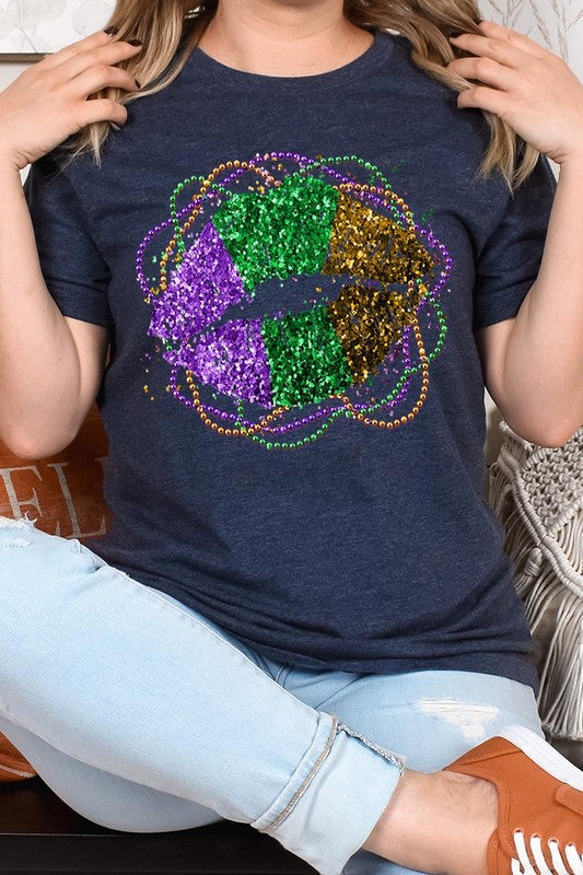 FAUX GLITTER LIP UNISEX SHORT SLEEVE
