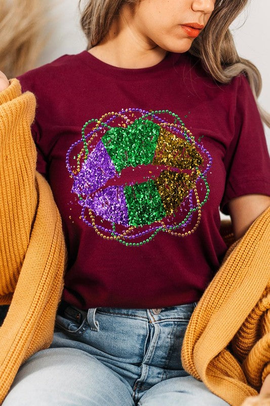 FAUX GLITTER LIP UNISEX SHORT SLEEVE