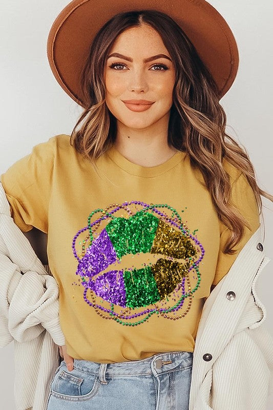 FAUX GLITTER LIP UNISEX SHORT SLEEVE