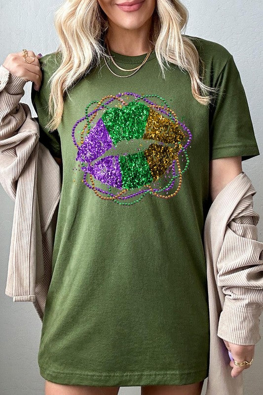 FAUX GLITTER LIP UNISEX SHORT SLEEVE