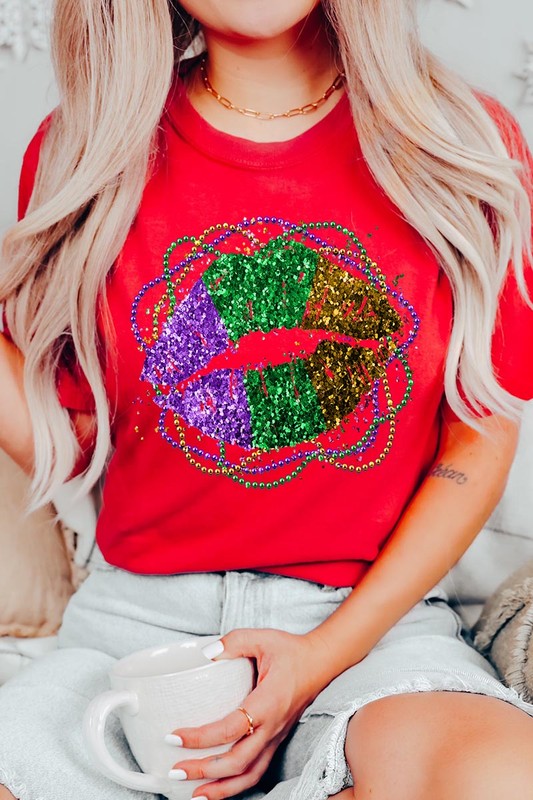 FAUX GLITTER LIP UNISEX SHORT SLEEVE