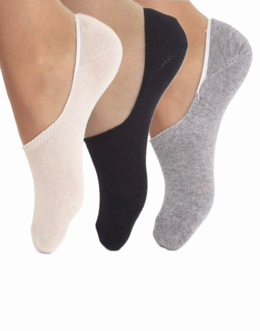 No Show Socks Set for Women - Soft, Breathable, Anti-Slip Socks with Silicone Grip, Invisible Design, Size 36/40, 3 pairs, Black/Light Grey Melange/Panna