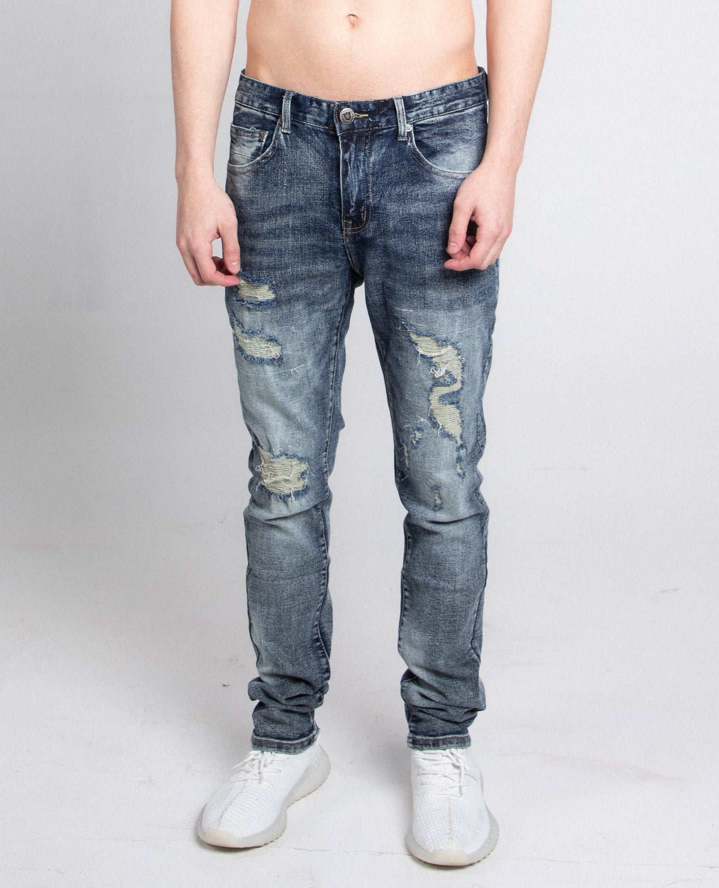 A401 DARK FADED DISTRESSED SKINNY JEANS