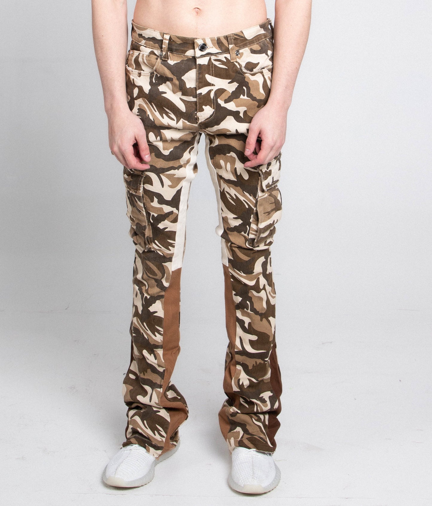 AJS699-11 BROWN CAMO STACKED PANTS