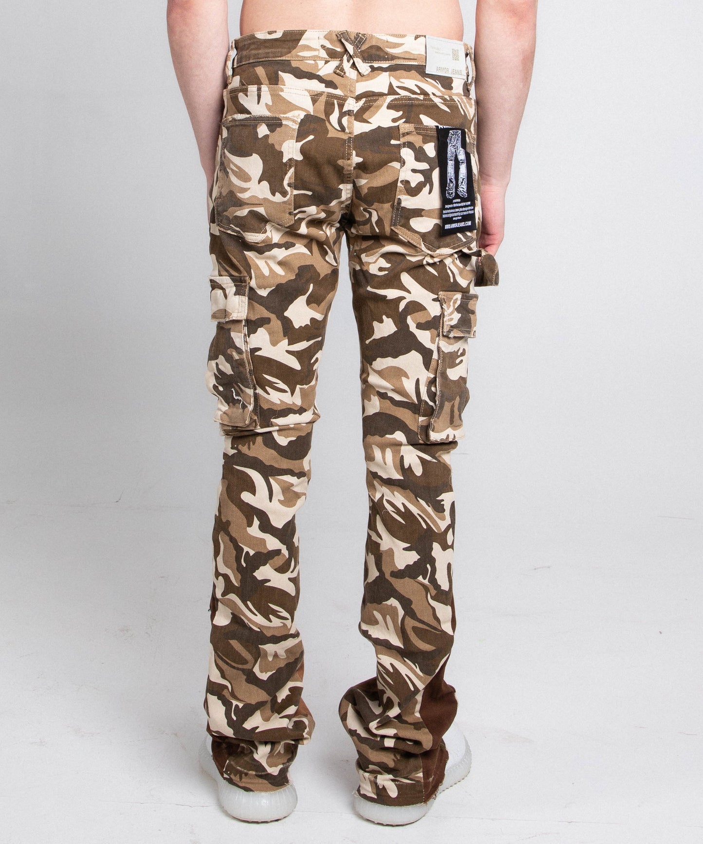 AJS699-11 BROWN CAMO STACKED PANTS