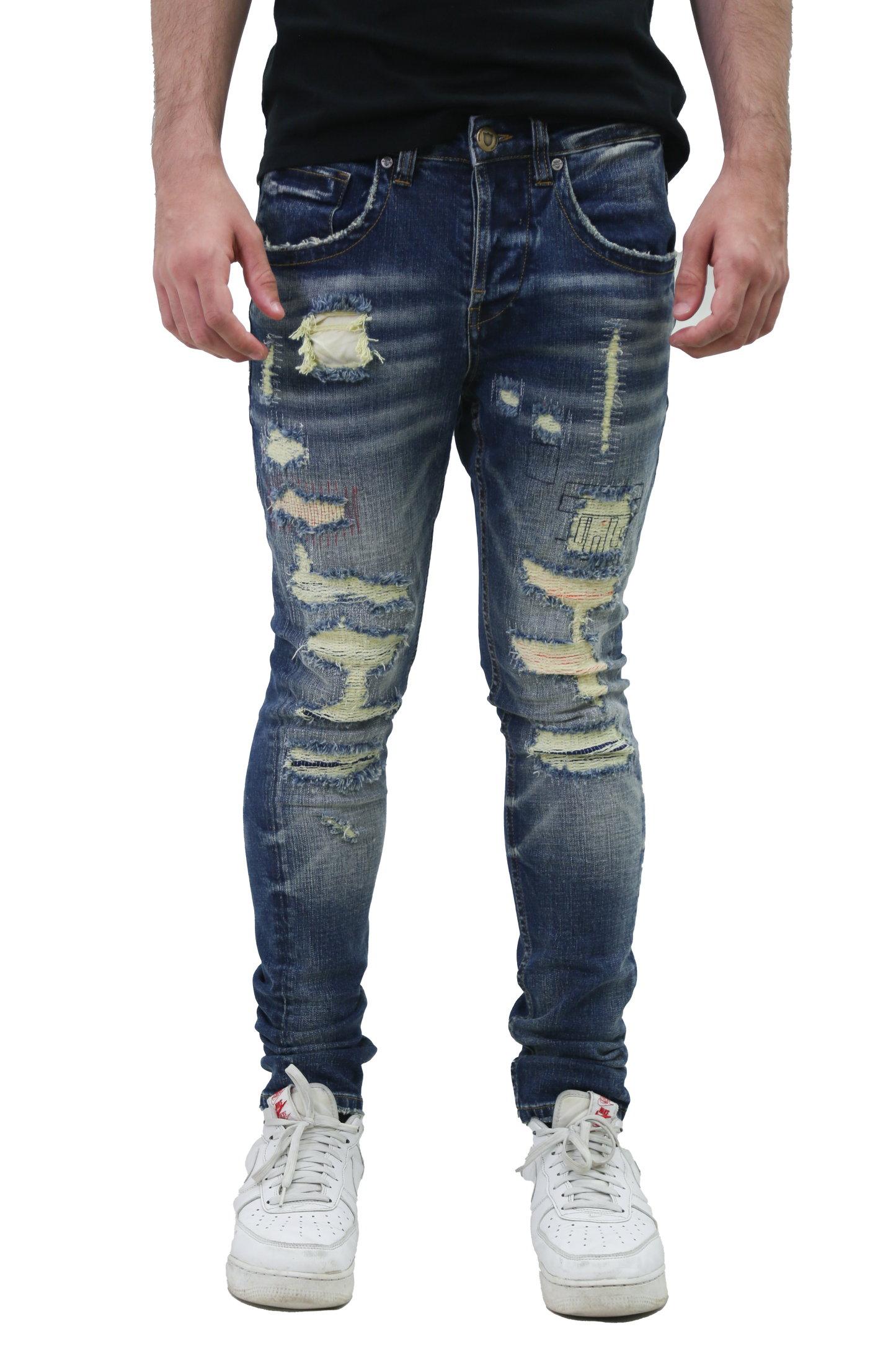RIPPED MID-RISE SKINNY JEANS