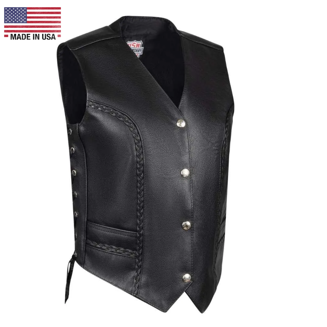 Legendary Women’s Leather Braided Motorcycle Vest